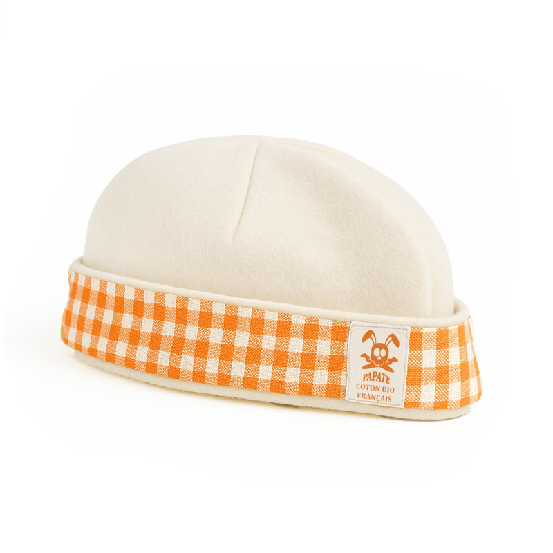 Bonnet de Naissance en Coton Bio Blanc et Vichy