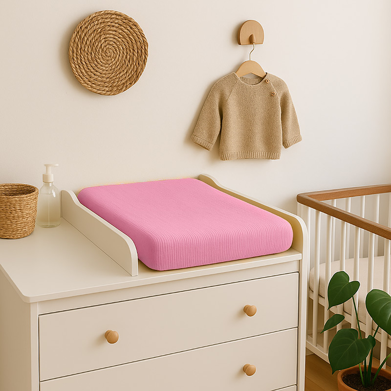 Housse de Matelas à Langer en Coton Bio Rose – Image 2