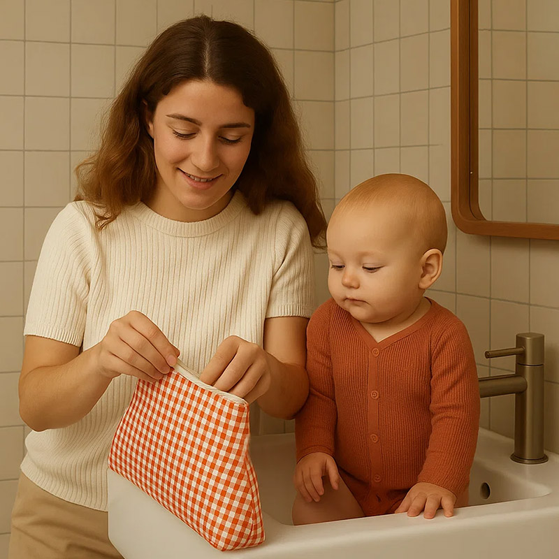 Trousse de Toilette en Coton Bio Vichy – Image 4